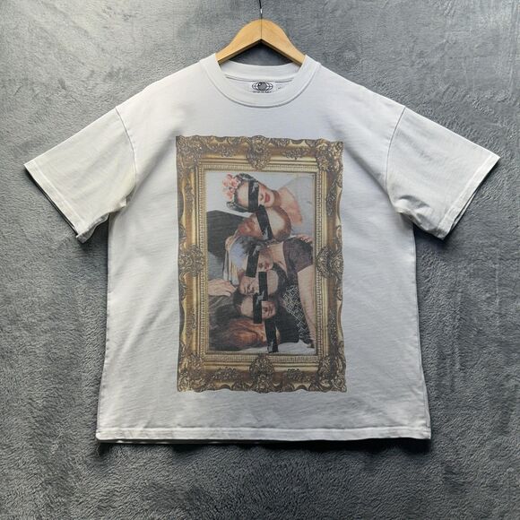 Vintage Y2K Shirt Mens Large White Boxy Graphic Frida Picture Frame Streetwear - Picture 14 of 14